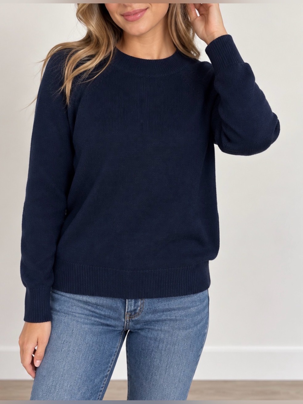 NWT Quince 100% Organic Cotton Navy Crewneck Sweater Women’s Large
